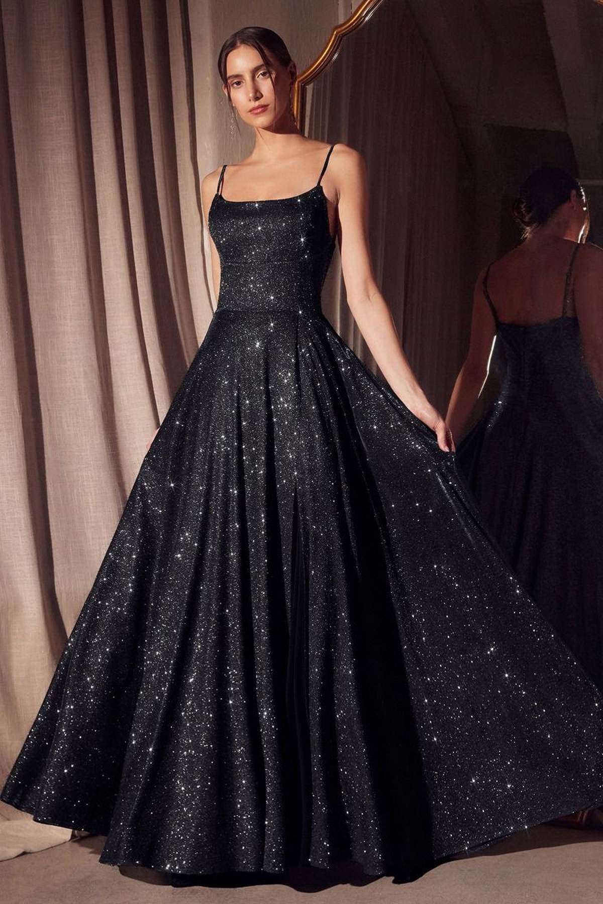 Ladivine Amoris T213 Sleeveless Spaghetti Strap A-Line Glitter Gown by DiscountDressShop
