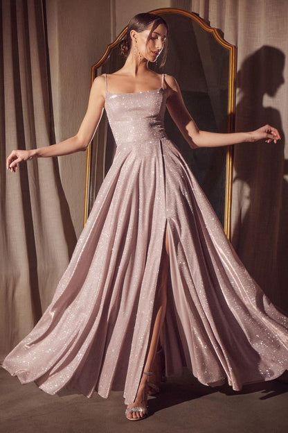 Ladivine Amoris T213 Sleeveless Spaghetti Strap A-Line Glitter Gown by DiscountDressShop