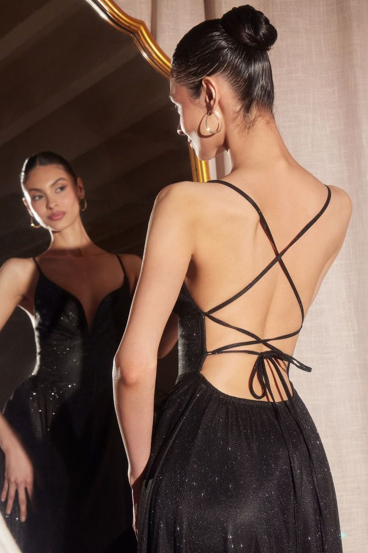 Ladivine Amoris T214 Sleeveless Spaghetti Strap A-Line Glitter Gown by DiscountDressShop