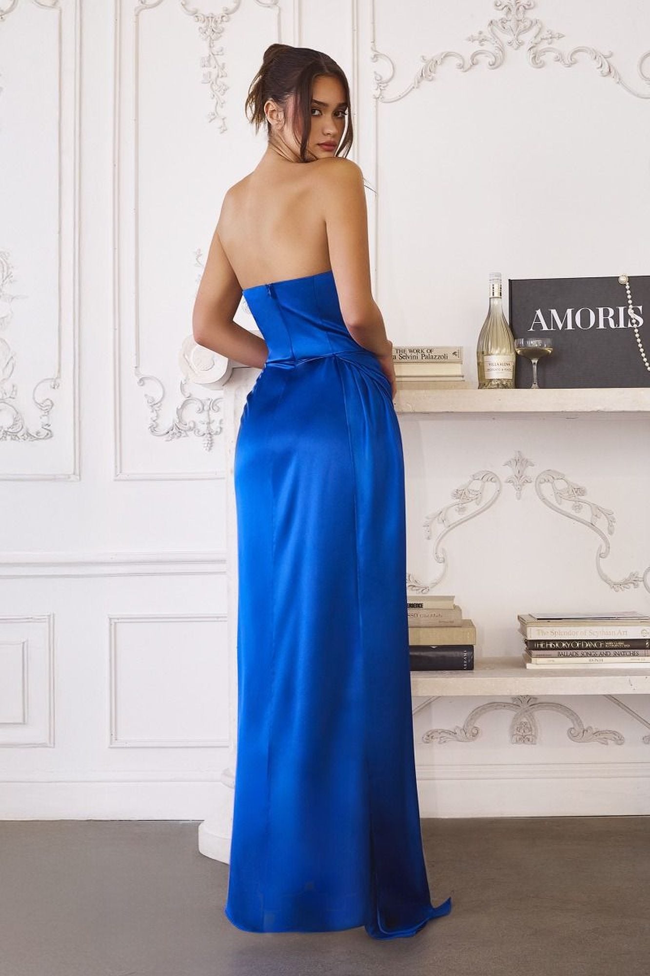 Amoris T215W Fitted Strapless Luxurious Satin Side Sash Wedding Dress by DiscountDressShop
