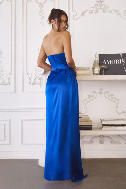 Amoris T215W Fitted Strapless Luxurious Satin Side Sash Wedding Dress by DiscountDressShop