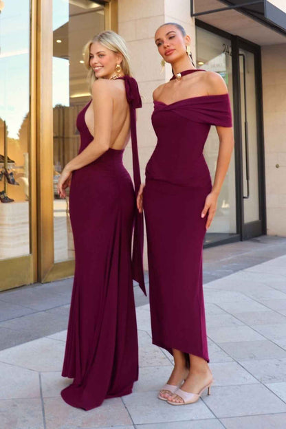 Astee T503 Off the Shoulder Halter Strap Fitted Stretch Dress by DiscountDressShop