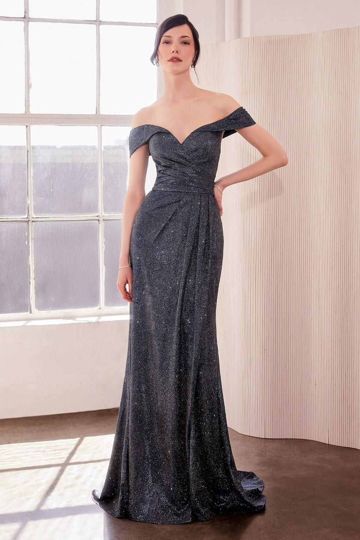 Ladivine Amoris T605 Off Shoulder Sweetheart Neck Metallic Prom Gown by DiscountDressShop