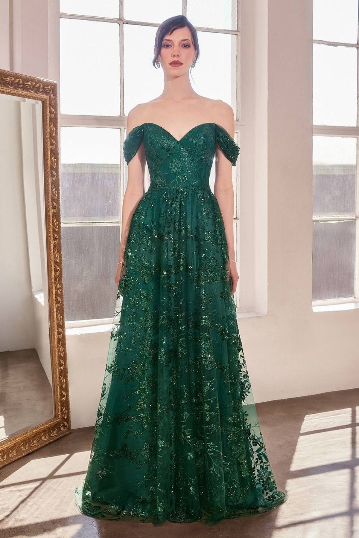 Ladivine Amoris T607 Glitter Print Off the Shoulder A-Line Prom Gown by DiscountDressShop