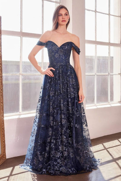 Ladivine Amoris T607 Glitter Print Off the Shoulder A-Line Prom Gown by DiscountDressShop