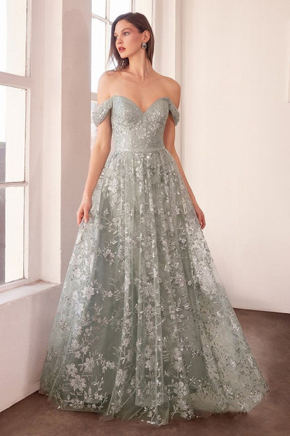 Ladivine Amoris T607 Glitter Print Off the Shoulder A-Line Prom Gown by DiscountDressShop