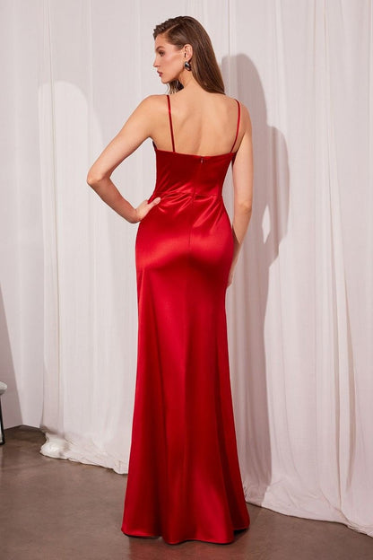 Ladivine Amoris T608 Long Fitted Satin Prom Gown Corset Bodice Slit by DiscountDressShop