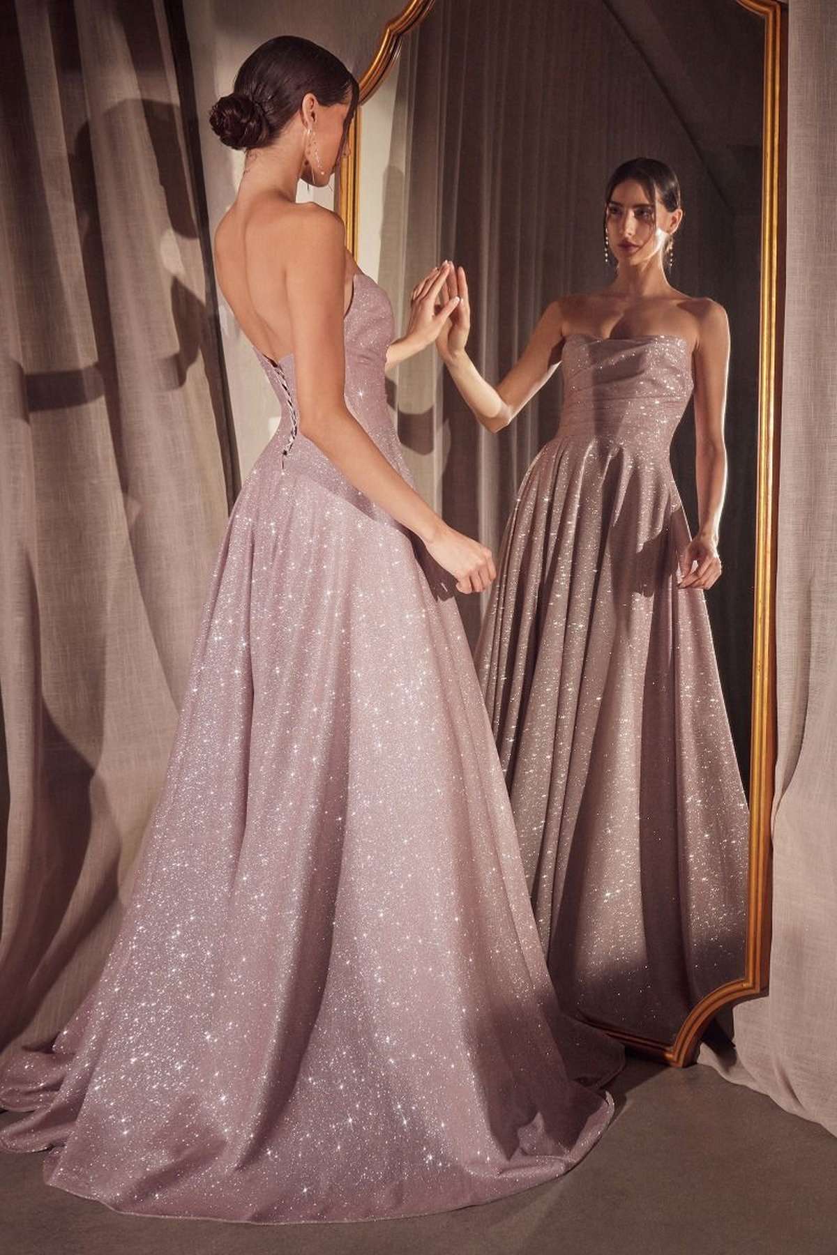 Ladivine Amoris T701 Strapless Glitter A-Line Gown by DiscountDressShop