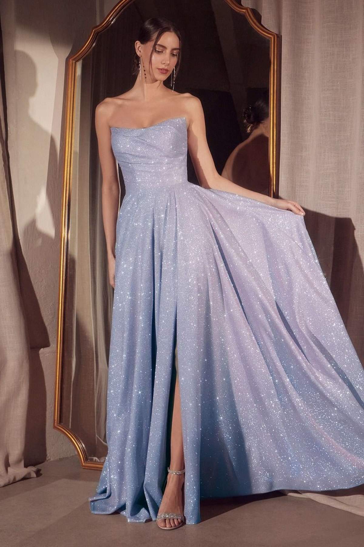 Ladivine Amoris T701 Strapless Glitter A-Line Gown by DiscountDressShop