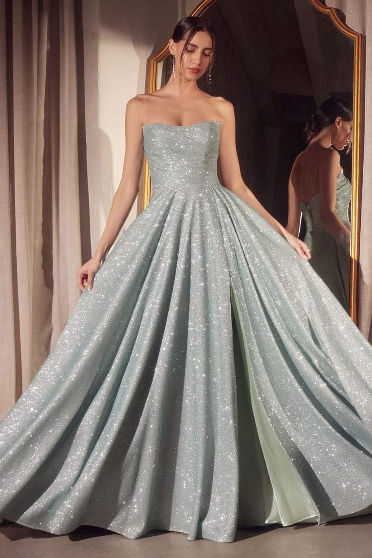 Ladivine Amoris T701 Strapless Glitter A-Line Gown by DiscountDressShop