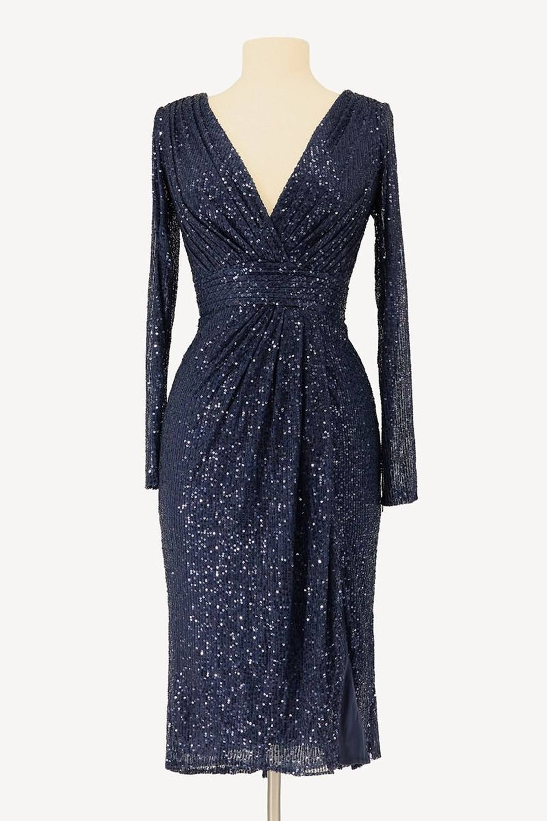 Ladivine Amoris T807 Knee Length Long Sleeve Sequin Dress V-Neckline by DiscountDressShop