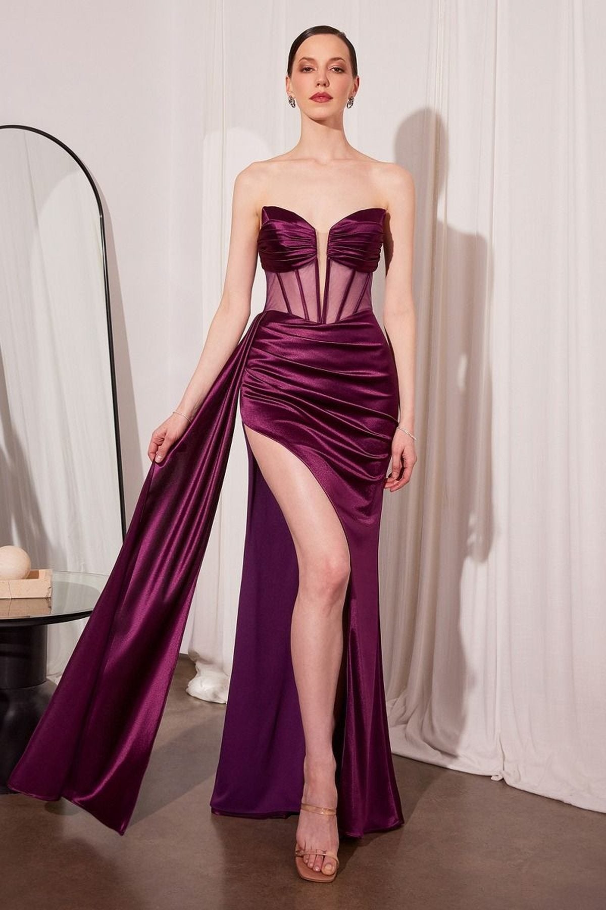 Ladivine Amoris T811 Long Fitted Satin Strapless Evening Gown by DiscountDressShop