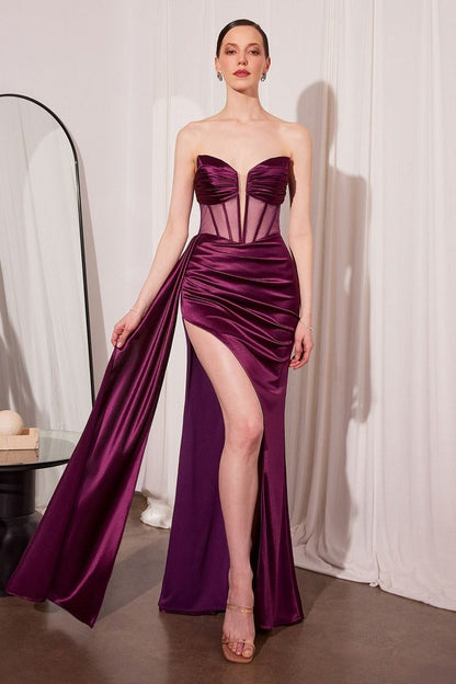 Ladivine Amoris T811 Long Fitted Satin Strapless Evening Gown by DiscountDressShop