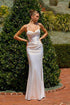 Amoris T815W Fitted Sultry Stretch Satin Bustier Bodice Off White Dress by DiscountDressShop