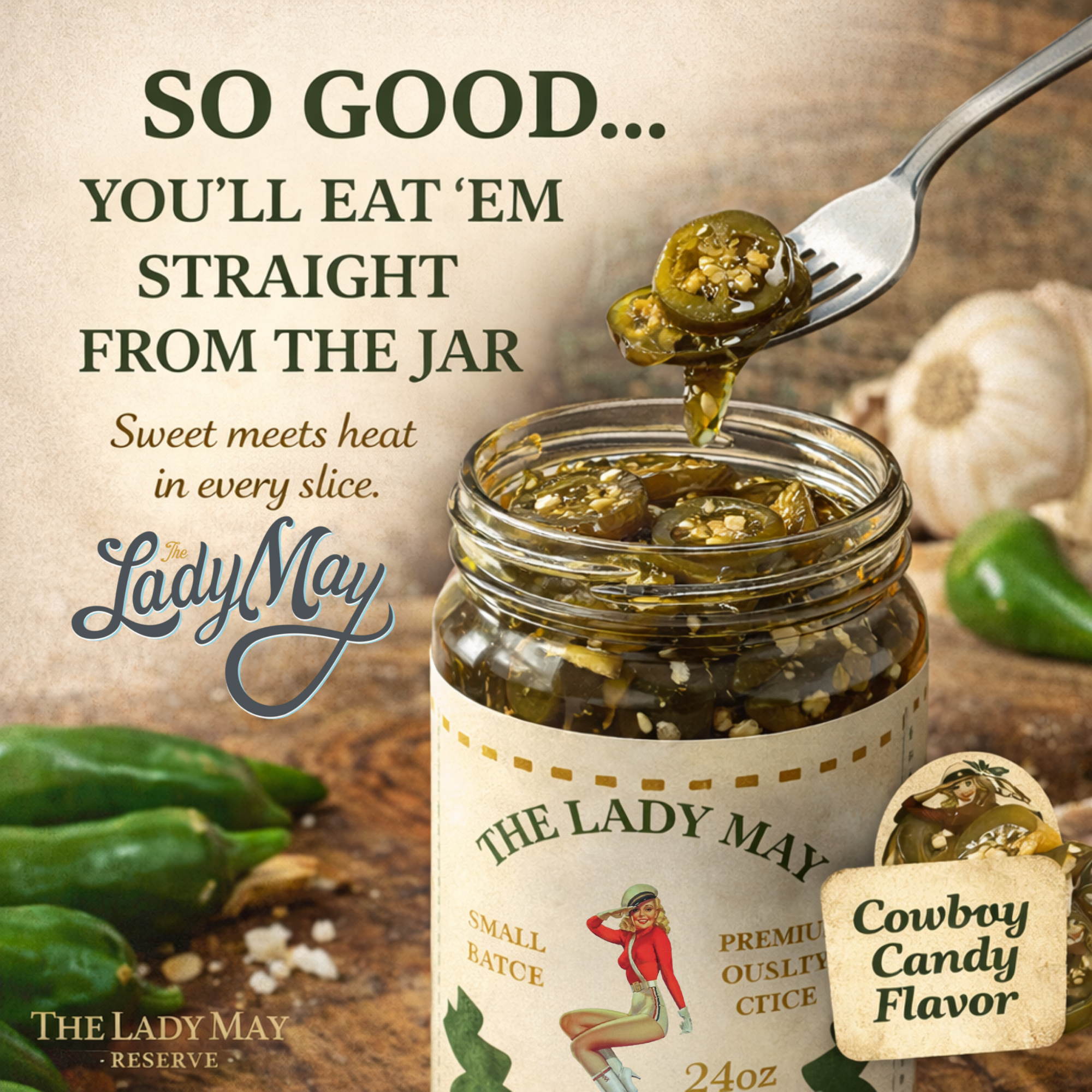 Sweet Heat Candied Jalapeños 2 pack – The Lady May’s Small-Batch Cowboy Candy | Sweet &amp; Spicy Pickled Jalapeños in 24oz Glass Jar