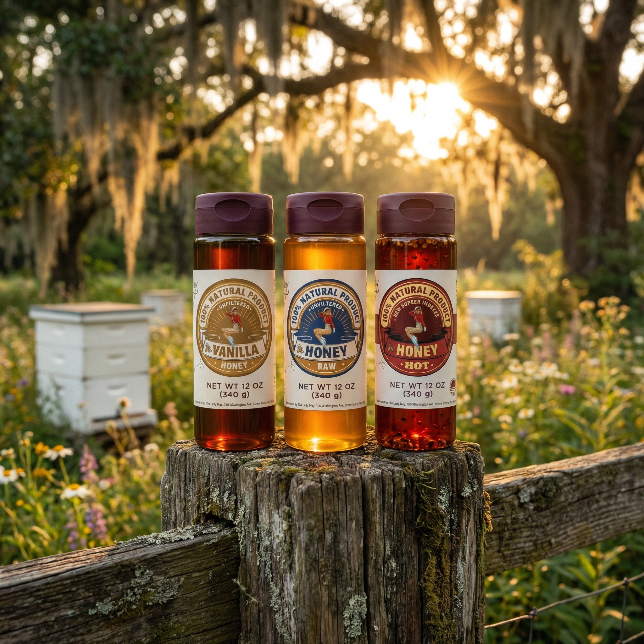 Honey Trio 3-Pack Gift Set - Raw, Hot &amp; Vanilla Honey | Small Batch Farm Grown | Lady May