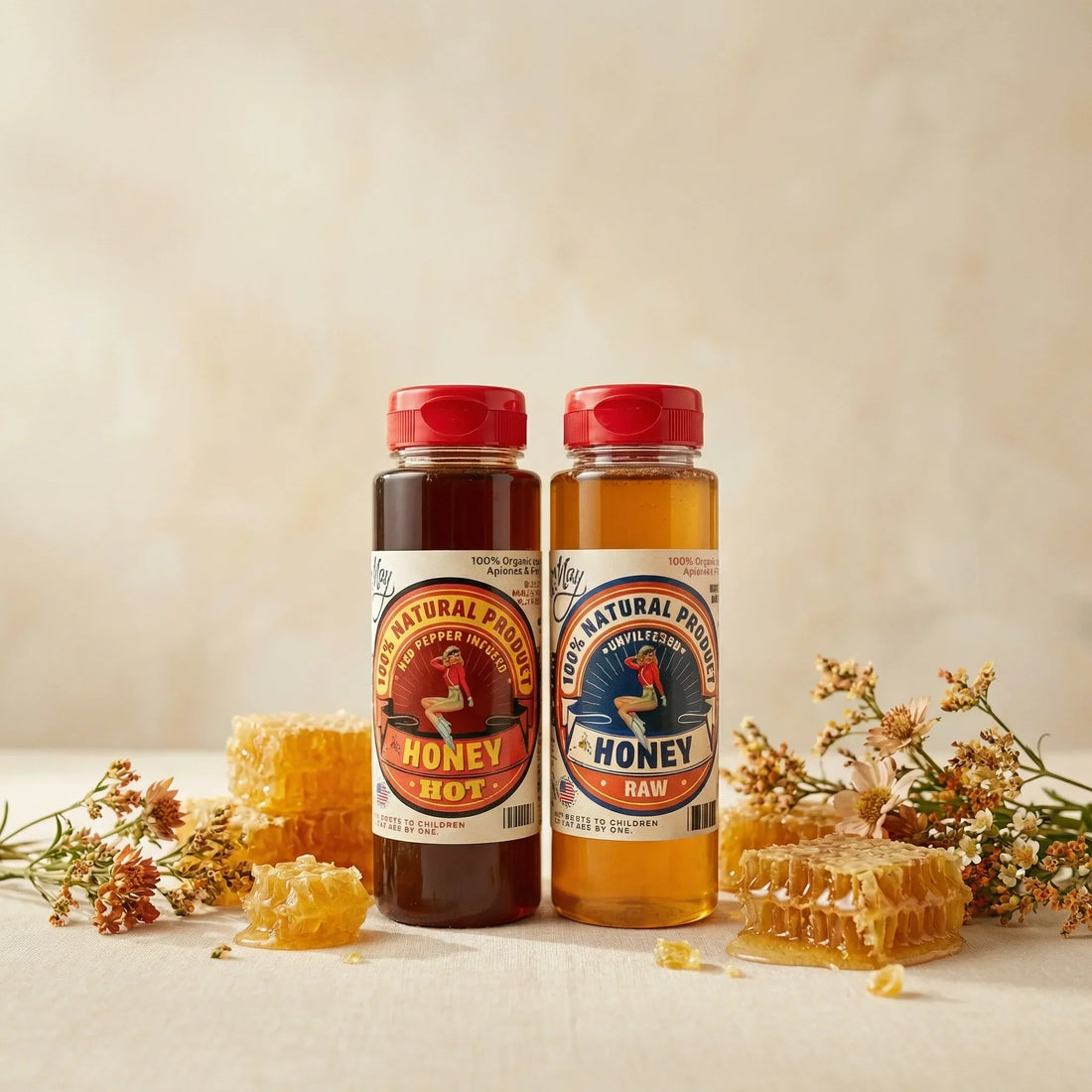Raw Honey &amp; Hot Honey Duo - Sweet Heat 2-Pack Gift Set | Small Batch Farm Grown | Lady May