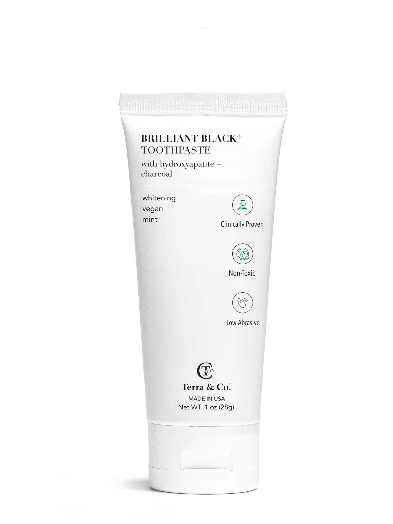 Brilliant Black® Charcoal Whitening Toothpaste with Micro-Hydroxyapatite (Fluoride-Free, Enamel Strength &amp; Sensitive Teeth Relief) by Terra &amp; Co.