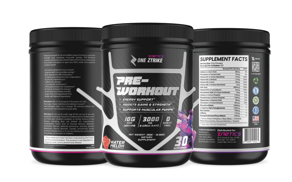 Ultra Concentrate Pre-Workout Watermelon | High Stimulant Energy &amp; Focus | ONE ZTRIKE by ZNETICS by Znetics