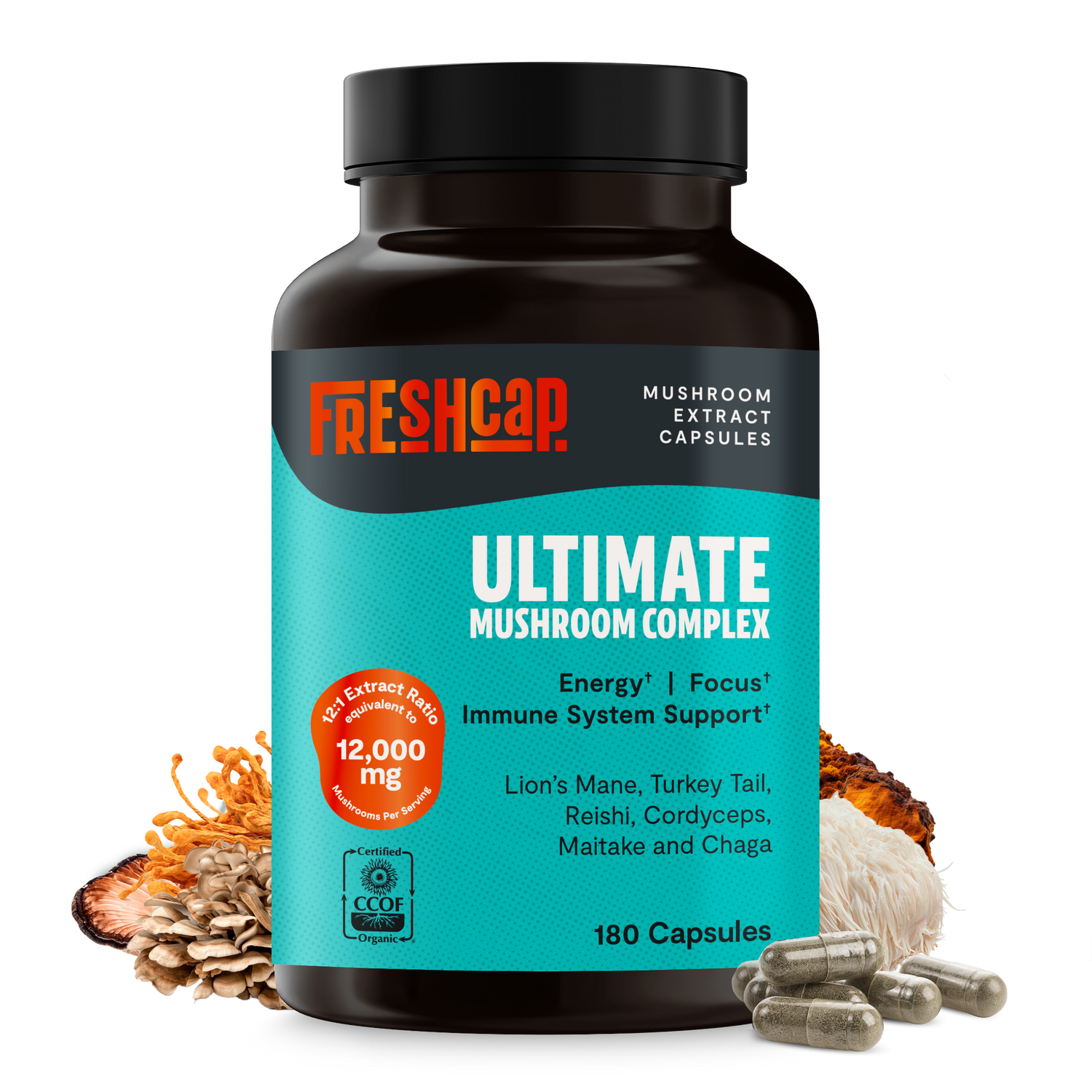 Organic Mushroom Complex Supplement Capsules by FreshCap Mushrooms