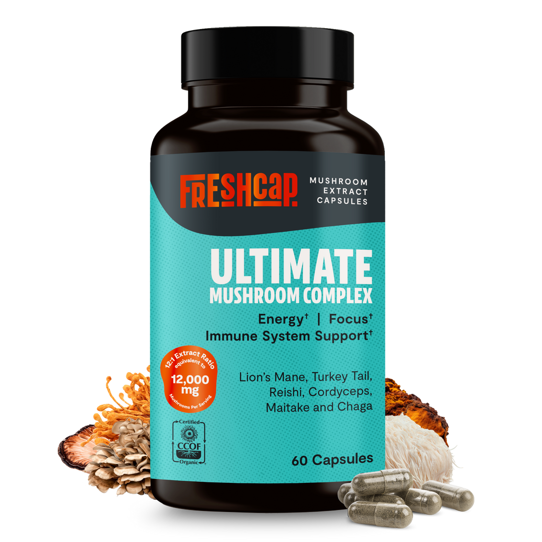 Organic Mushroom Complex Supplement Capsules by FreshCap Mushrooms