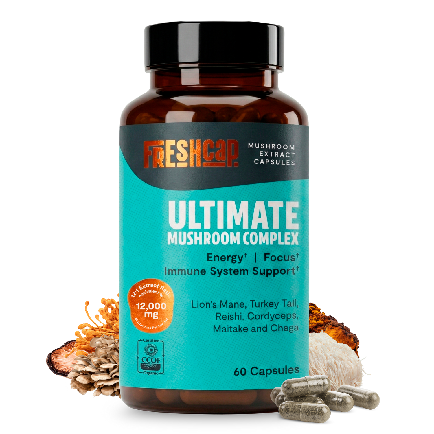 Organic Mushroom Complex Supplement Capsules by FreshCap Mushrooms