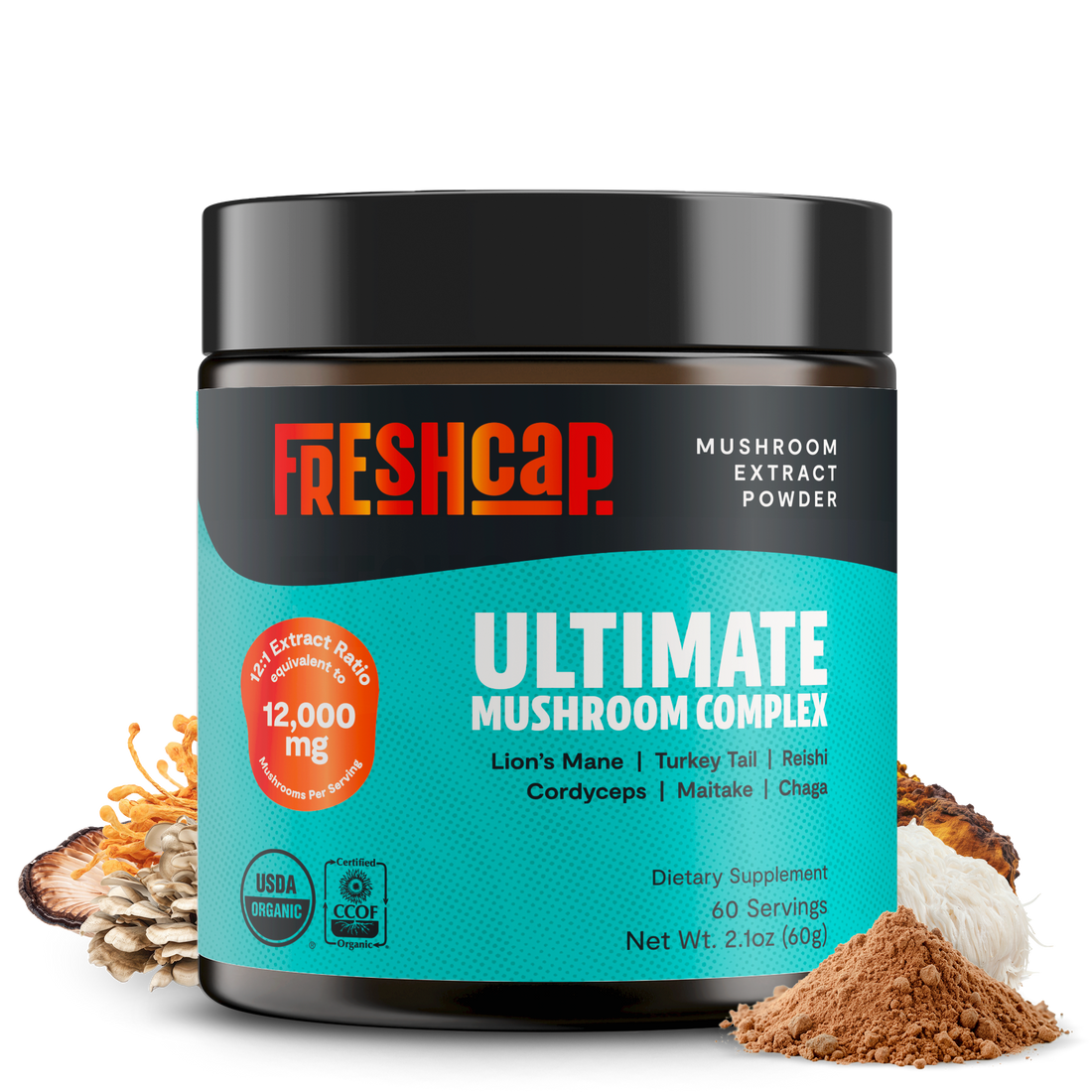 Organic Mushroom Extract Powder Blend by FreshCap Mushrooms