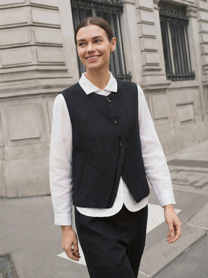 Linen-Lyocell Panel Layered Vest ODELIA by LINTICO