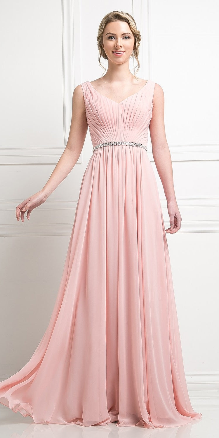 Cinderella Divine W0014 Long Gown Sleeveless Pleated Rhinestone Waist by DiscountDressShop