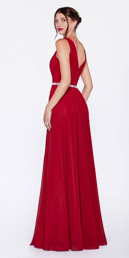 Cinderella Divine W0014 Long Gown Sleeveless Pleated Rhinestone Waist by DiscountDressShop