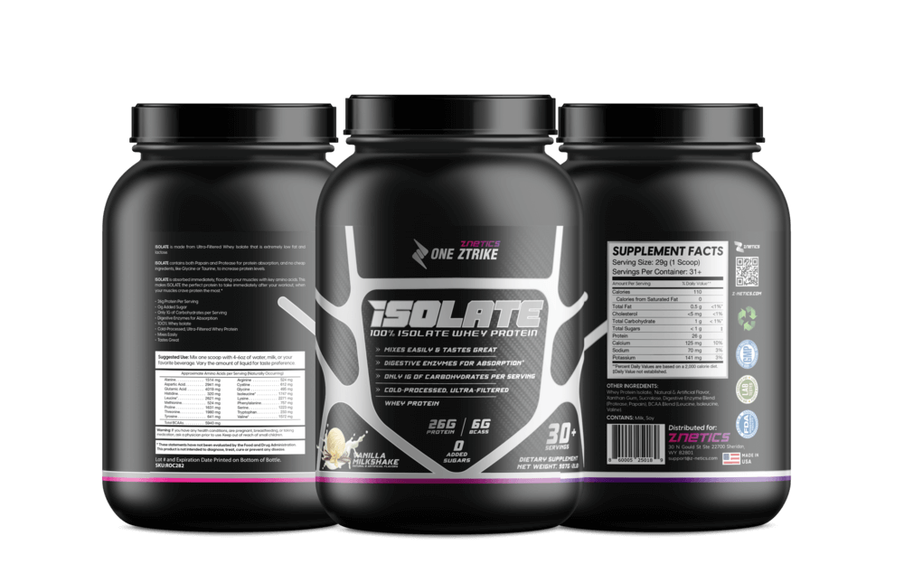 Whey Isolate Protein Vanilla 2LB | 26g Protein, Zero Sugar | ONE ZTRIKE by ZNETICS by Znetics