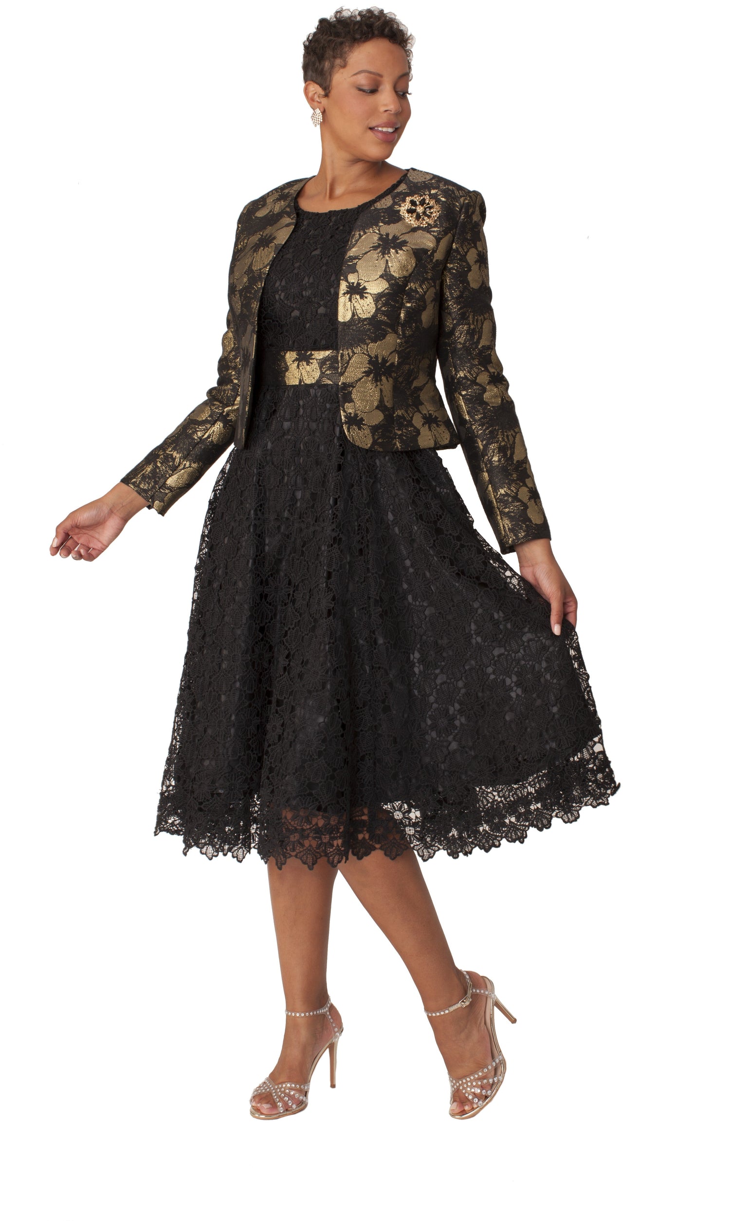 Elegant Woven Jacket &amp; Lace Dress Set – 4847 by Tally Taylor