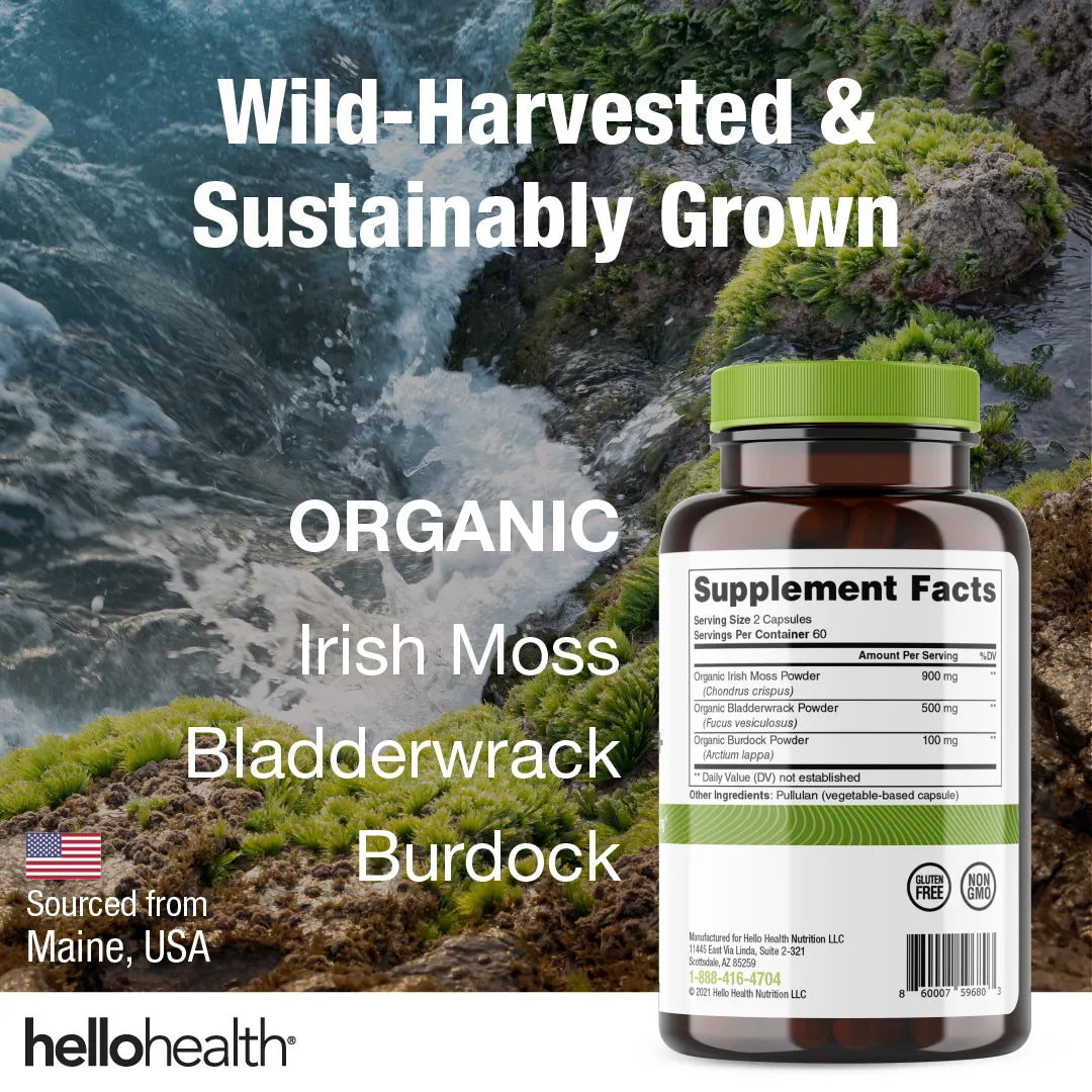 Organic Irish Sea Moss, Organic Bladderwrack, &amp; Organic Burdock capsules by hellohealth