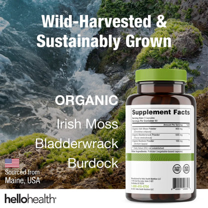 Organic Irish Sea Moss, Organic Bladderwrack, &amp; Organic Burdock capsules by hellohealth