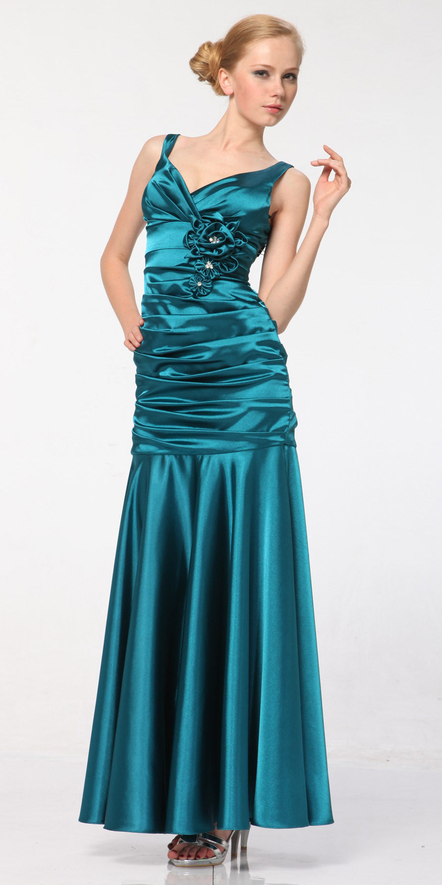 CLEARANCE - Cinderella Divine 5098 Teal Mermaid Dress Pleated Bodice Gown (Size 2XL) by DiscountDressShop