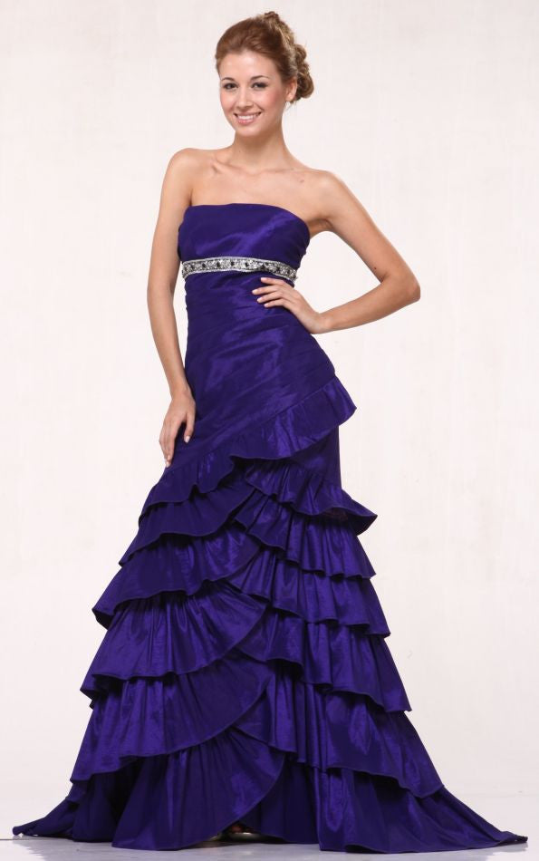 CLEARANCE - Cinderella Divine 1341 Pleated Body Beaded Layered Gown (Size M) by DiscountDressShop