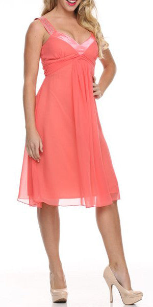 CLEARANCE - Juliet 732 Chiffon Dress Knee Length Rhinestones Straps Gown (Size S) by DiscountDressShop