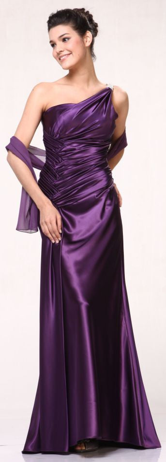 CLEARANCE - Cinderella Divine 7702 Rhinestone Straps One Shoulder Long Satin Gown (Size 2XL) by DiscountDressShop
