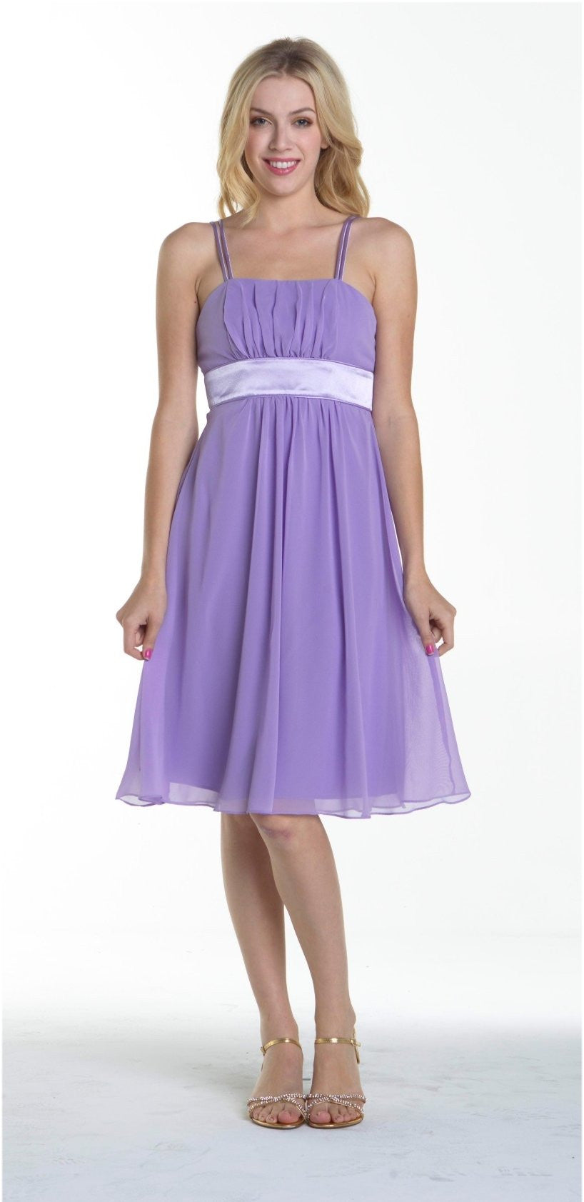 CLEARANCE - Knee Length Spaghetti Strap Chiffon Dress (Size Medium) by DiscountDressShop