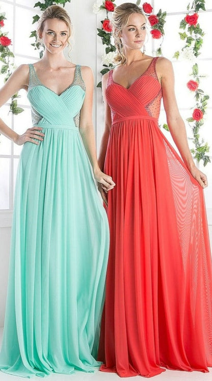Cinderella Divine 5061 Sheer Beaded Strap Flowy Evening Dress by DiscountDressShop