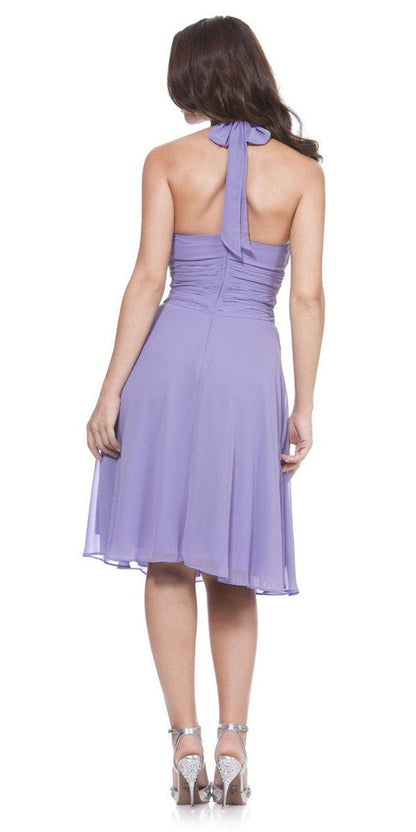 CLEARANCE - Halter Strap Yellow Chiffon Knee Length Dress With Bow (Size Small) by DiscountDressShop