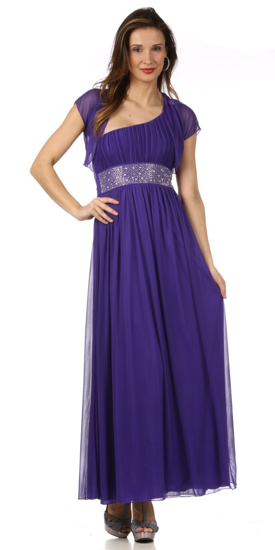 CLEARANCE - Celavie 2095L Long Black One Shoulder Gown Chiffon Empire (Size M) by DiscountDressShop