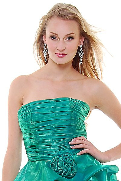 CLEARANCE - Metallic Organza Short Bubble Strapless Ruched Dress (Size XS) by DiscountDressShop