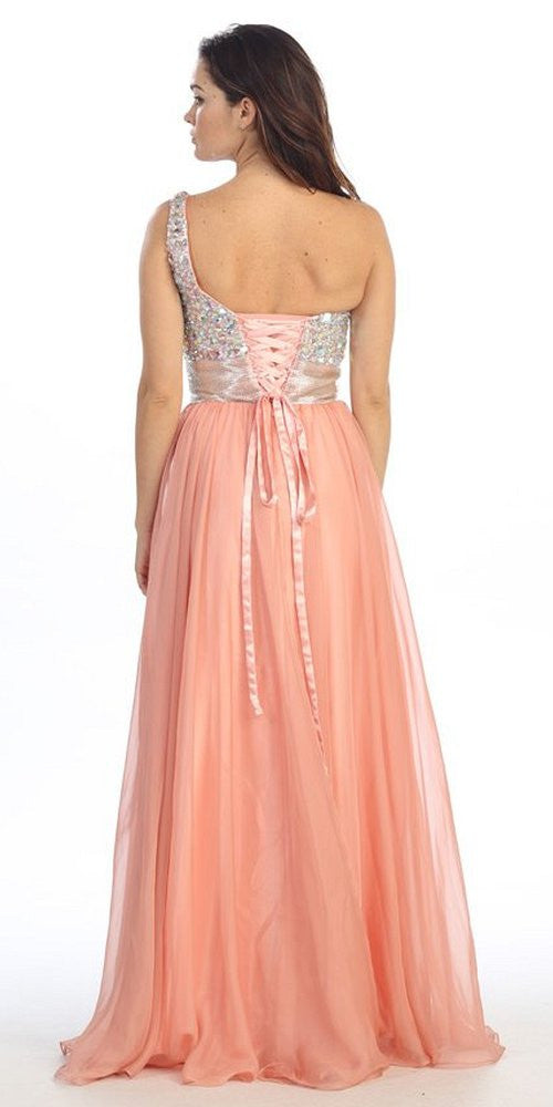 CLEARANCE - Eureka Fashion 2401 One Shoulder Corset A-Line Long Ball Gown (Size 2XL) by DiscountDressShop