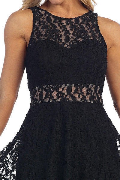 CLEARANCE - Celavie 6201s Sleeveless Black Lace Dress Knee Length (Size L) by DiscountDressShop