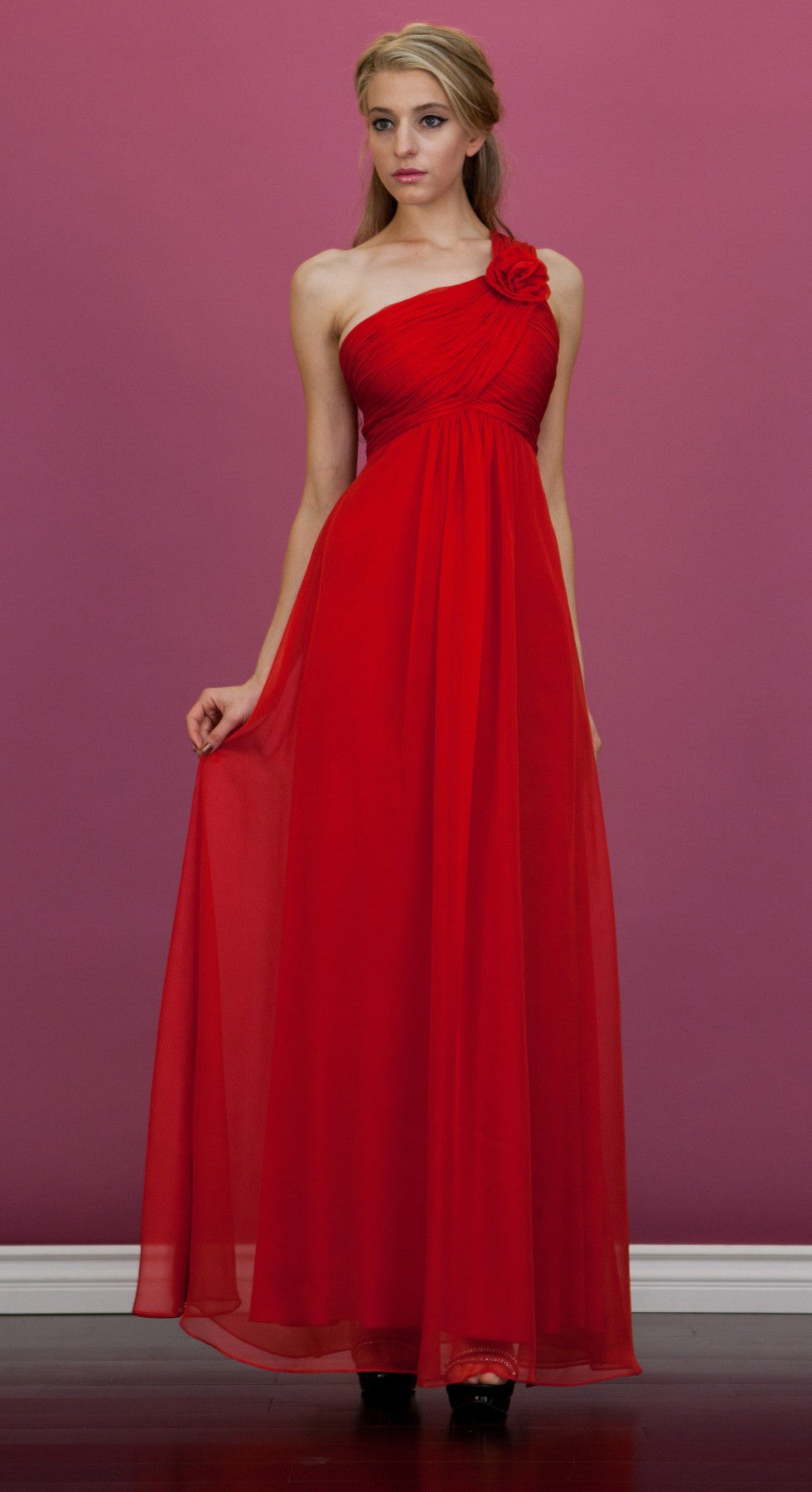 CLEARANCE - Cinderella Divine 7716 Long One Shoulder Chiffon Empire Dress by DiscountDressShop
