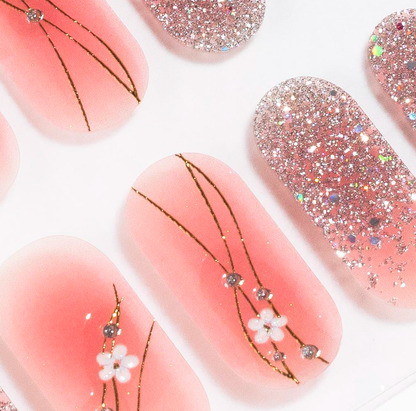 Pink Daisy Golden Gel Nails by Candied Nails