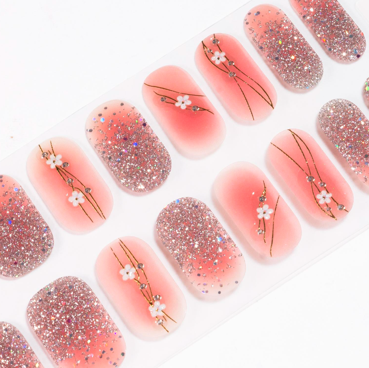 Pink Daisy Golden Gel Nails by Candied Nails