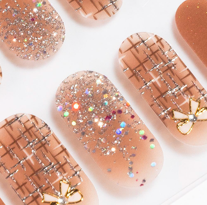 Bows in Tan Gel Nails by Candied Nails