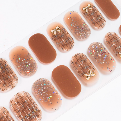 Bows in Tan Gel Nails by Candied Nails